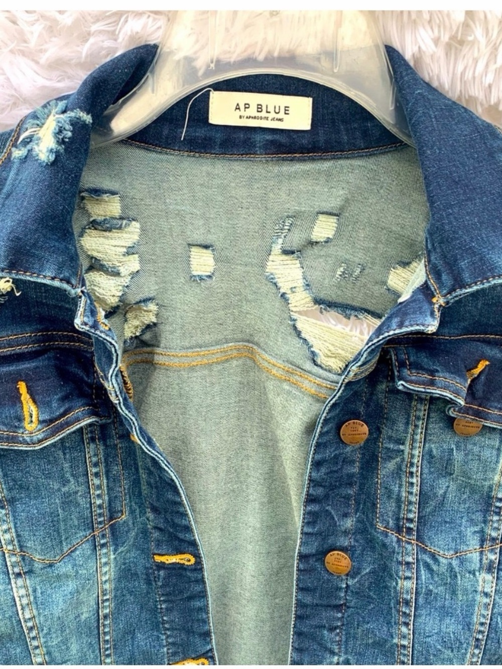 AP Blue By Aphrodite Jeans distressed denim jean jacket Sz S